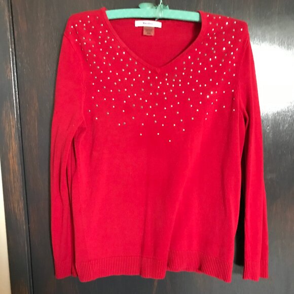 TanJay Ladies Red V Neck Sweater Size Medium - Picture 1 of 2